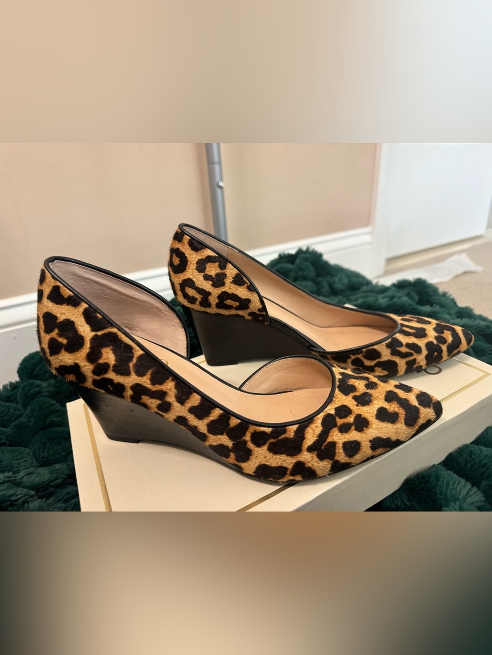 Franco Sarto Leopard Print Wedge Pumps in Tan and Black - Picture 3 of 7